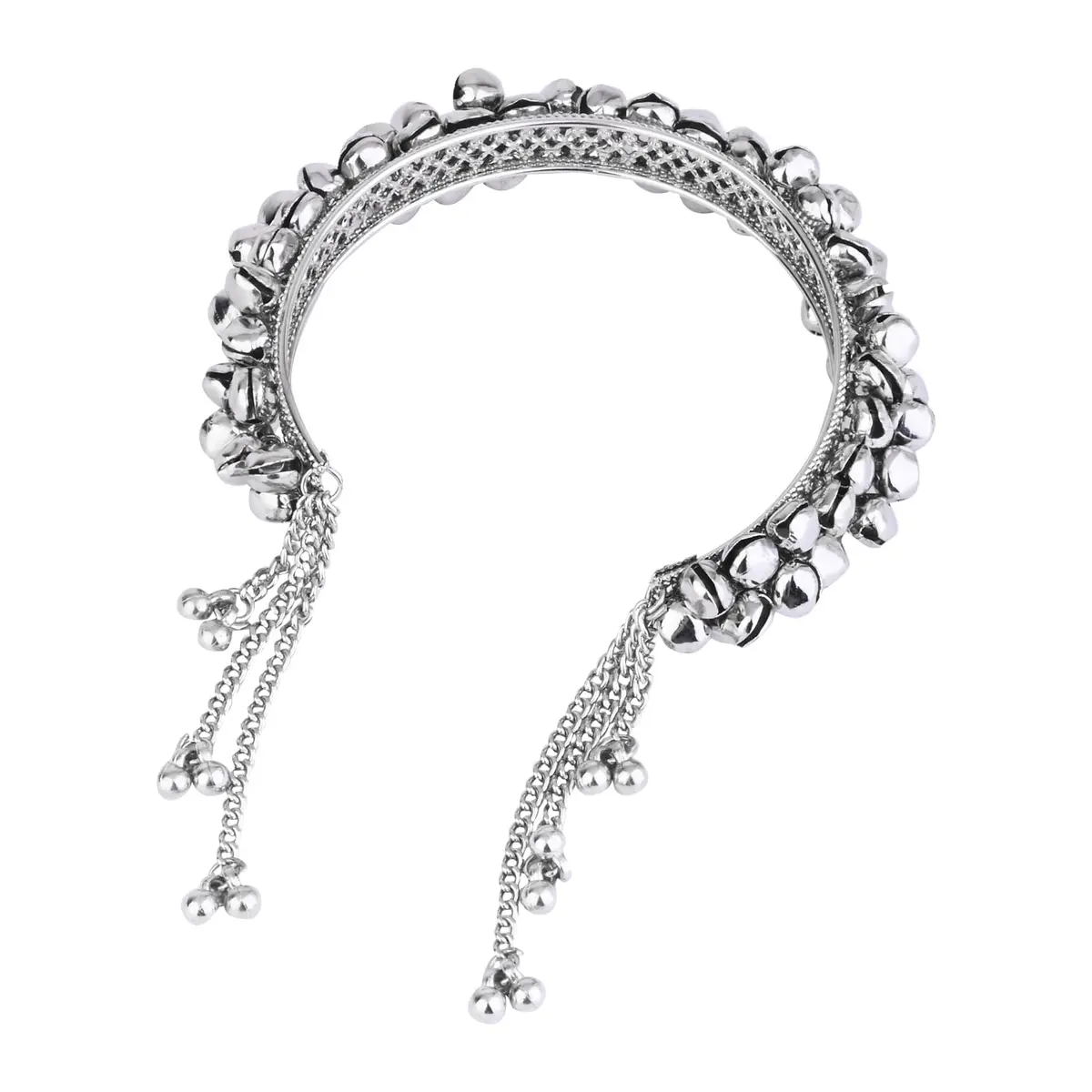 I Jewels Navratri Ethnic Silver Oxidised Cuff Bracelet for Women | Adjustable Vintage Indian Jewelry - view 6