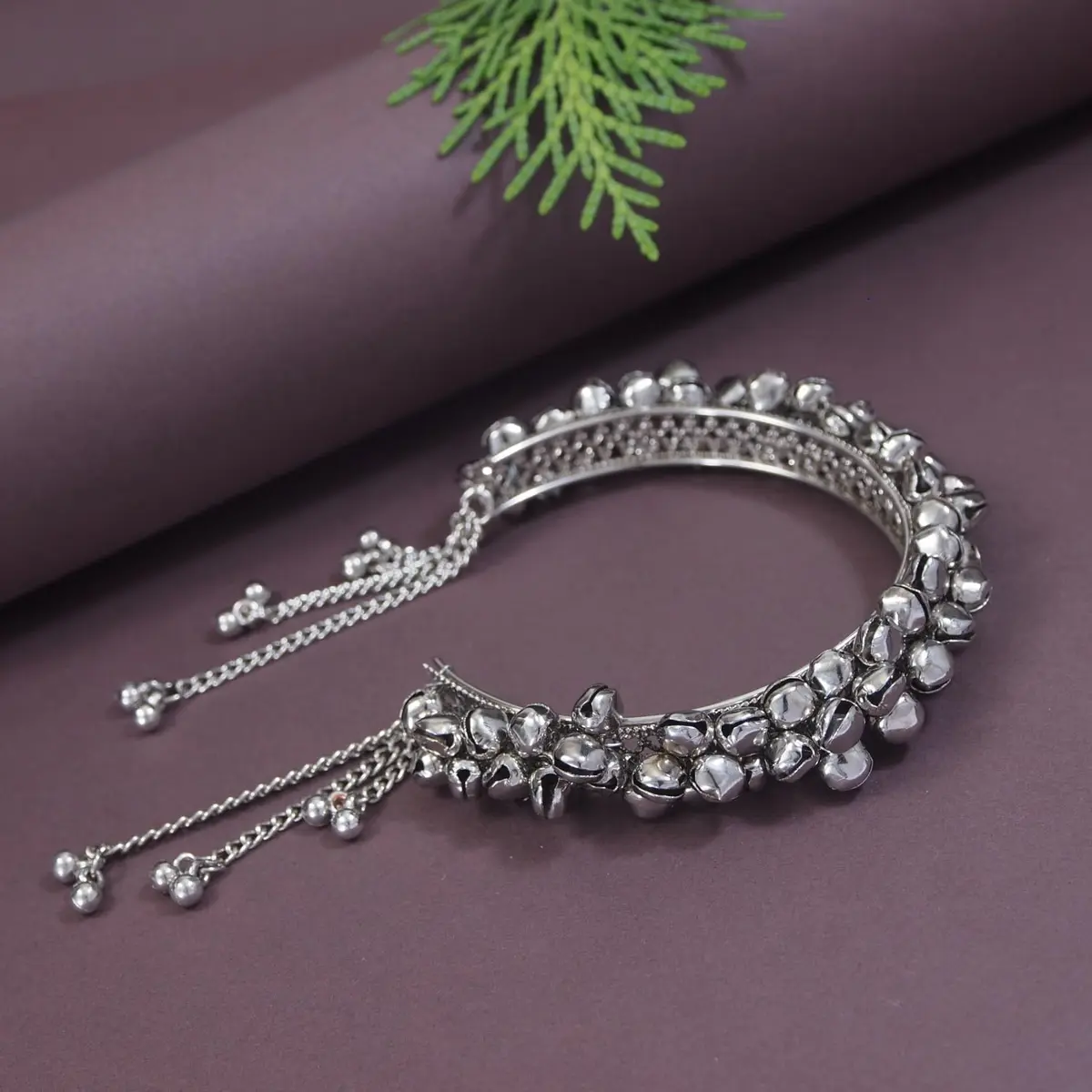 I Jewels Navratri Ethnic Silver Oxidised Cuff Bracelet for Women | Adjustable Vintage Indian Jewelry - view 2