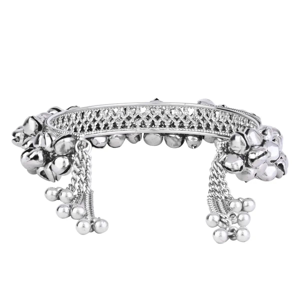 I Jewels Navratri Ethnic Silver Oxidised Cuff Bracelet for Women | Adjustable Vintage Indian Jewelry - view 4