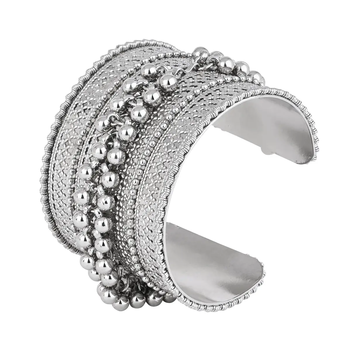 I Jewels Oxidised Silver Afghani Ghungroo Cuff Bracelet for Women | Adjustable Free Size - main product image
