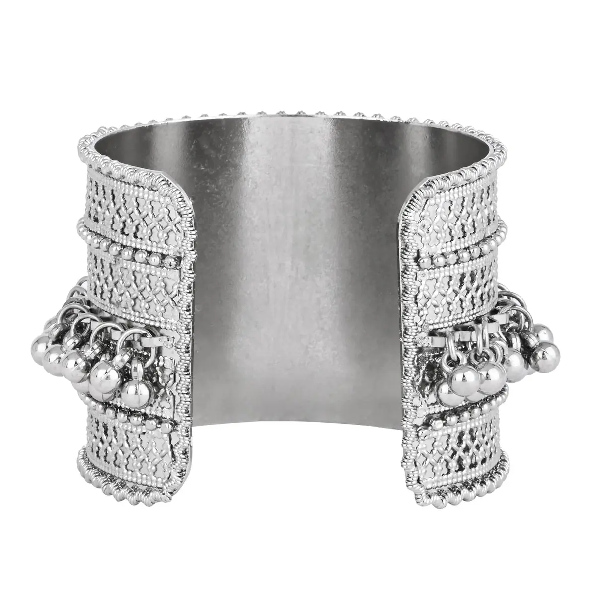 I Jewels Oxidised Silver Afghani Ghungroo Cuff Bracelet for Women | Adjustable Free Size - view 5