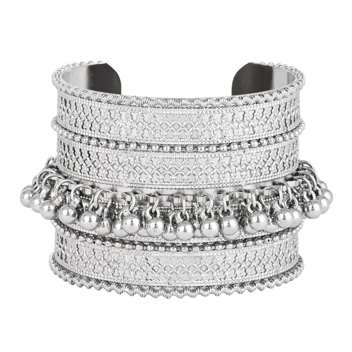 I Jewels Oxidised Silver Afghani Ghungroo Cuff Bracelet for Women | Adjustable Free Size - view 3