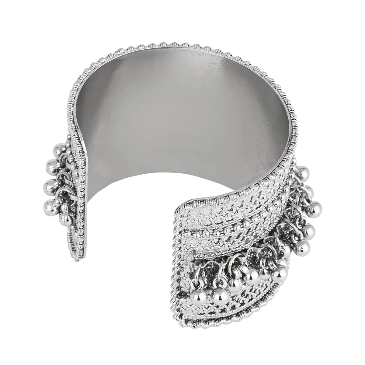 I Jewels Oxidised Silver Afghani Ghungroo Cuff Bracelet for Women | Adjustable Free Size - view 4