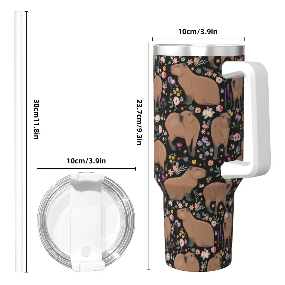 Vasietrng Capybara Tumbler 1183ml (40oz) | Cute Stainless Steel Vacuum Insulated Water Bottle with Handle, Lid & Straw for Girls, Teens, Women, Men - view 5