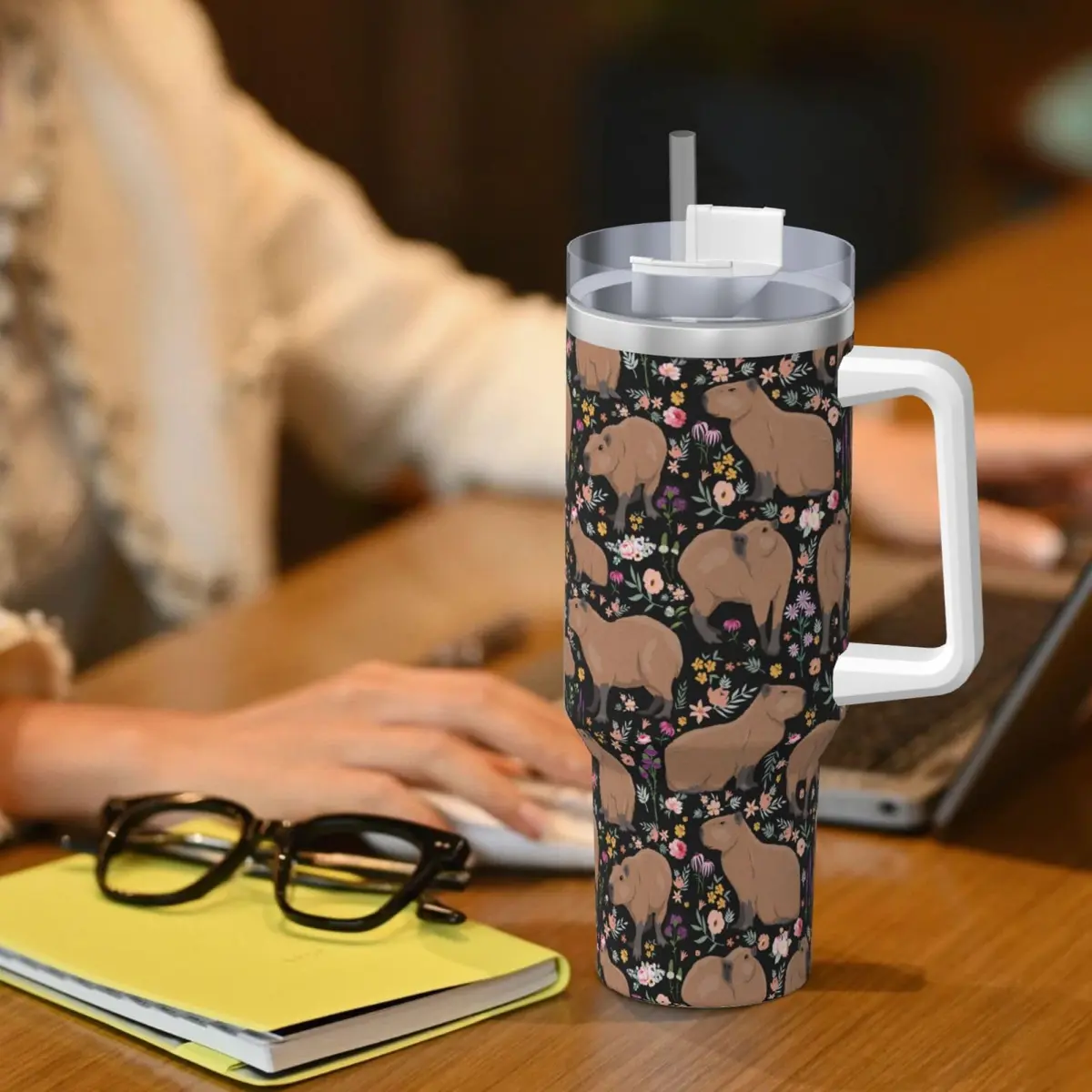 Vasietrng Capybara Tumbler 1183ml (40oz) | Cute Stainless Steel Vacuum Insulated Water Bottle with Handle, Lid & Straw for Girls, Teens, Women, Men - view 7