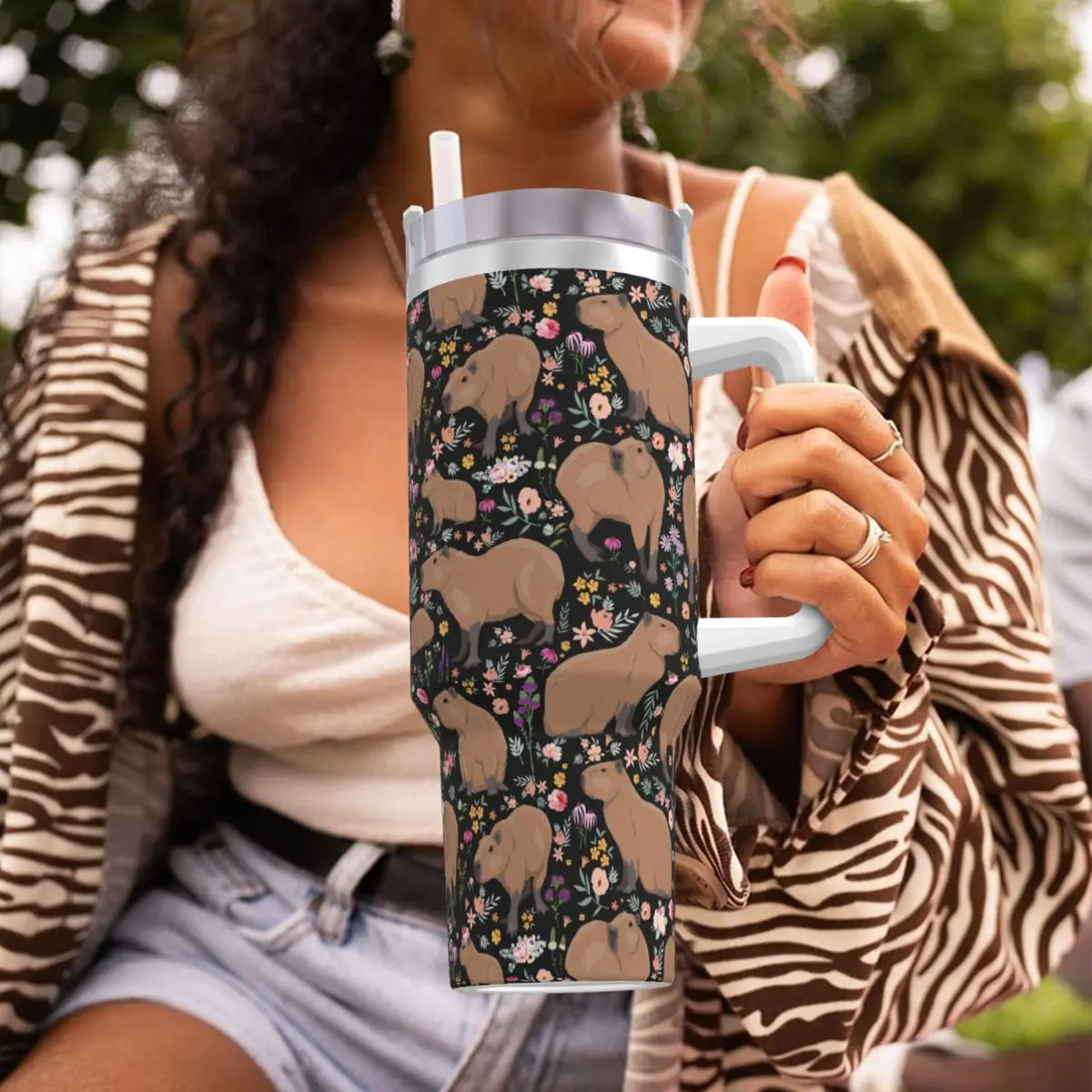 Vasietrng Capybara Tumbler 1183ml (40oz) | Cute Stainless Steel Vacuum Insulated Water Bottle with Handle, Lid & Straw for Girls, Teens, Women, Men - view 8