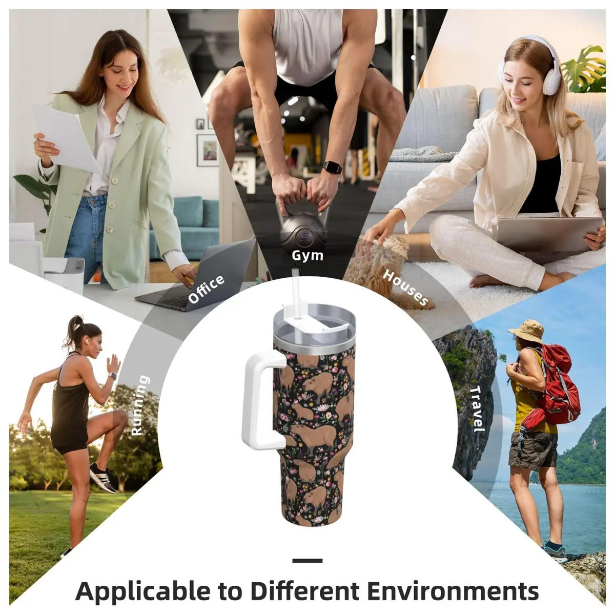 Vasietrng Capybara Tumbler 1183ml (40oz) | Cute Stainless Steel Vacuum Insulated Water Bottle with Handle, Lid & Straw for Girls, Teens, Women, Men - view 9