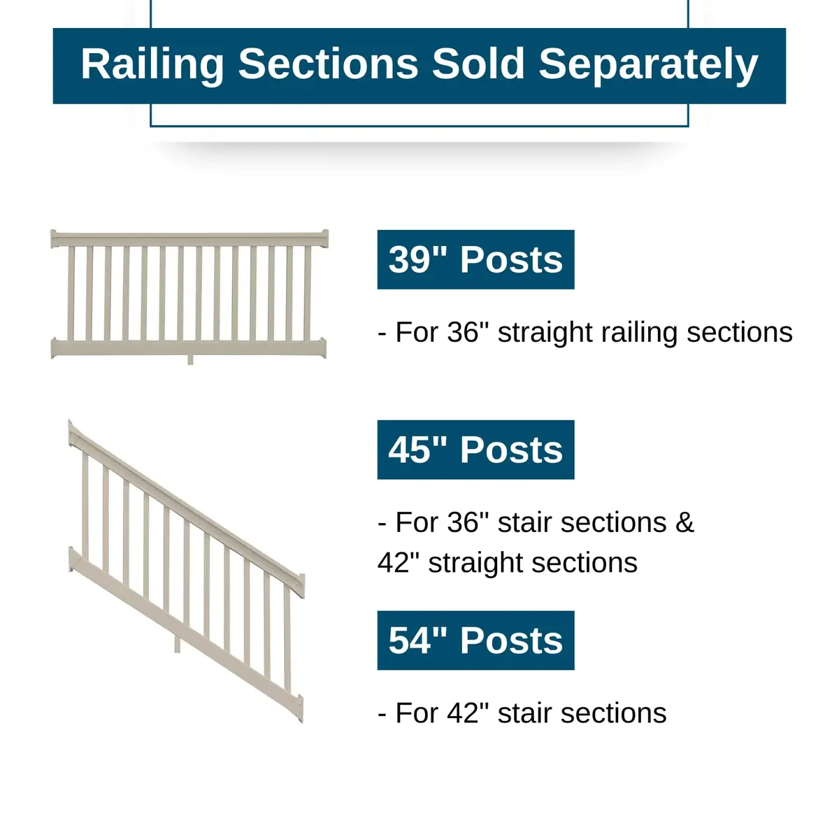 Weatherables Vinyl Railing Posts 54 in. Height Khaki | Vinyl Post Kit for Decking - view 6