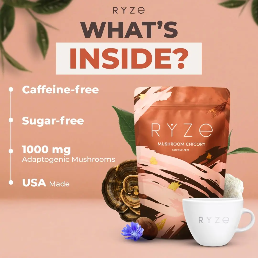 RYZE Organic Mushroom Chicory Decaf Coffee Alternative 6.3 Oz | Caffeine-Free Adaptogenic Superfood - view 5