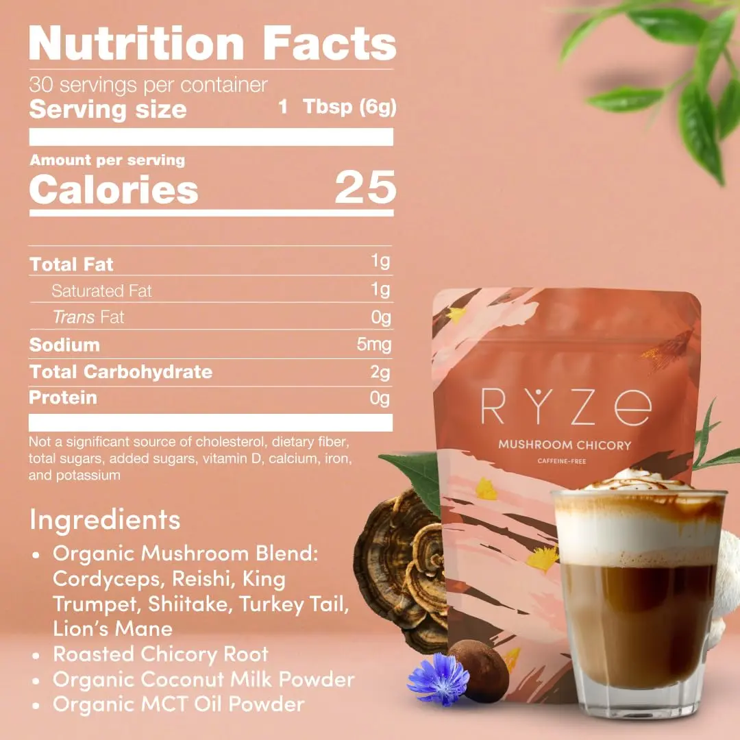 RYZE Organic Mushroom Chicory Decaf Coffee Alternative 6.3 Oz | Caffeine-Free Adaptogenic Superfood - view 8