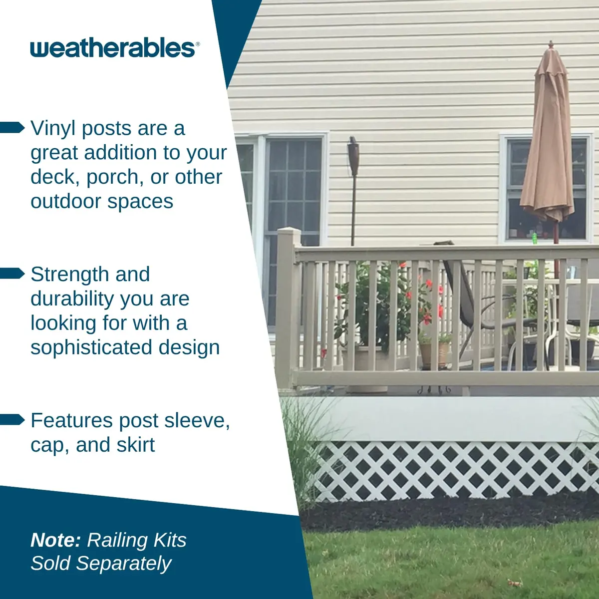 Weatherables Vinyl Railing Posts, Vinyl Post Kit 4 in. x 4 in. x 45 in. (Khaki) | Durable Vinyl Post Kit for Decks - view 3