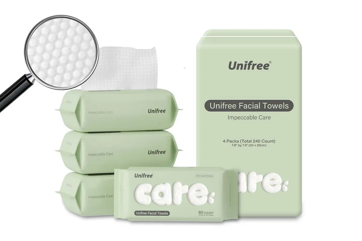 UNIFREE Disposable Dry Facial Towels 240 Count | Soft, Absorbent & Reusable for Sensitive Skin - main product image