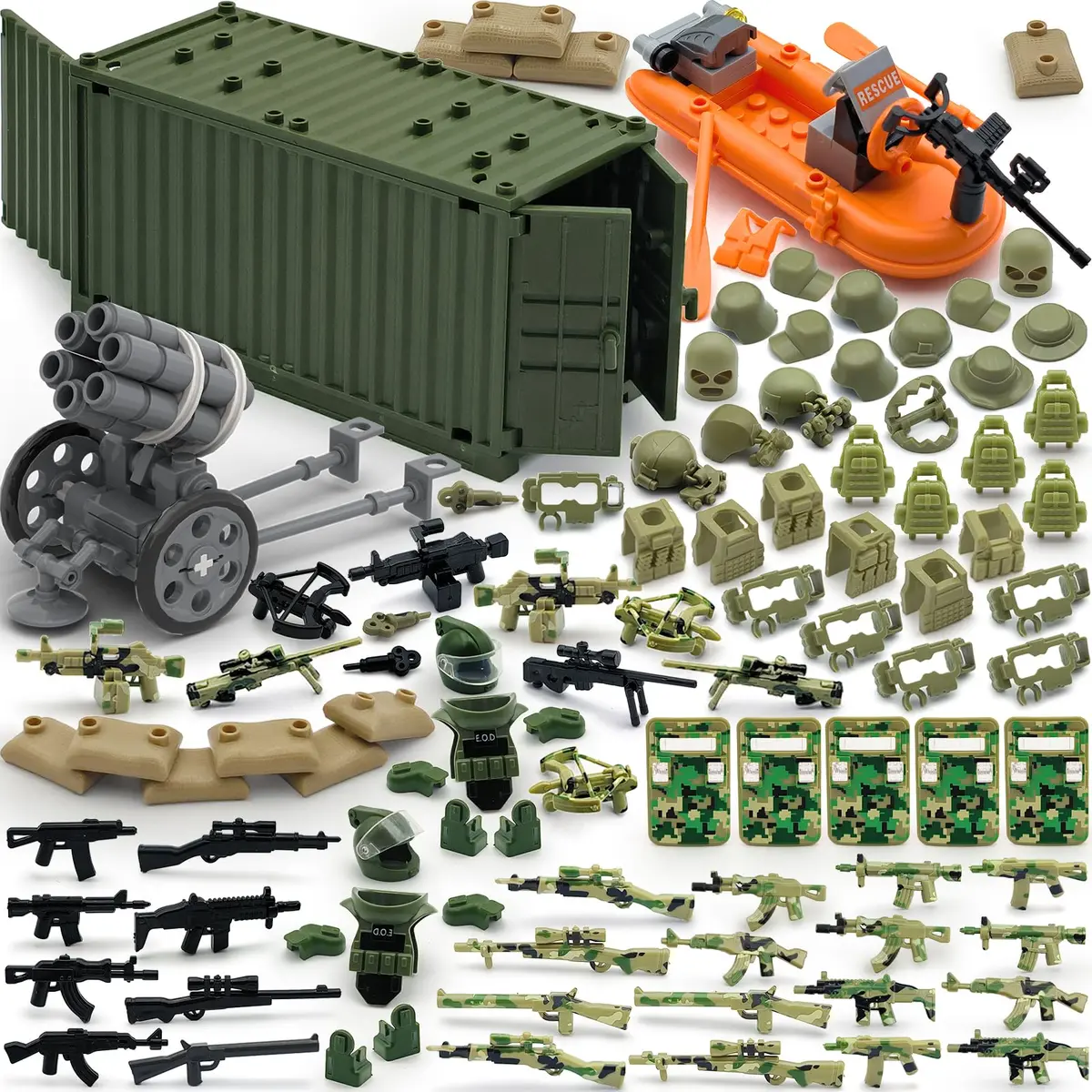 ALEYOOTECHE Modern Military Weapon Pack 220PCS | Army Swat Team Building Bricks for Kids 9+ | Green Plastic - main product image