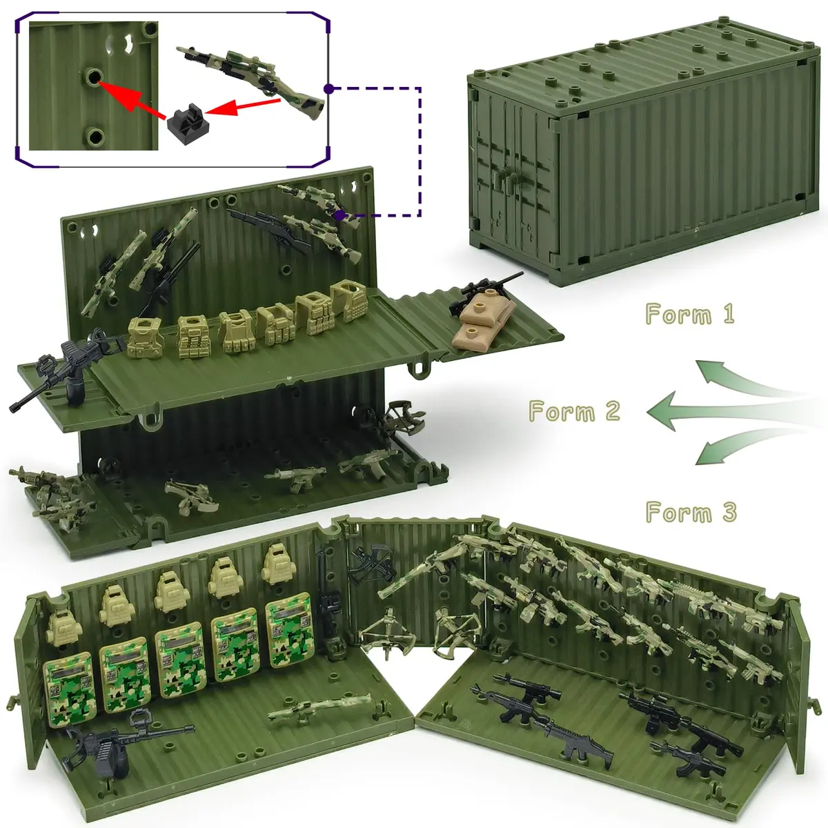 ALEYOOTECHE Modern Military Weapon Pack 220PCS | Army Swat Team Building Bricks for Kids 9+ | Green Plastic - view 7
