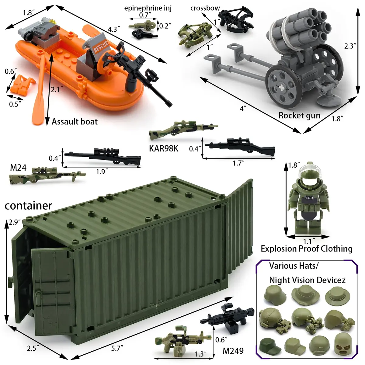 ALEYOOTECHE Modern Military Weapon Pack 220PCS | Army Swat Team Building Bricks for Kids 9+ | Green Plastic - view 8