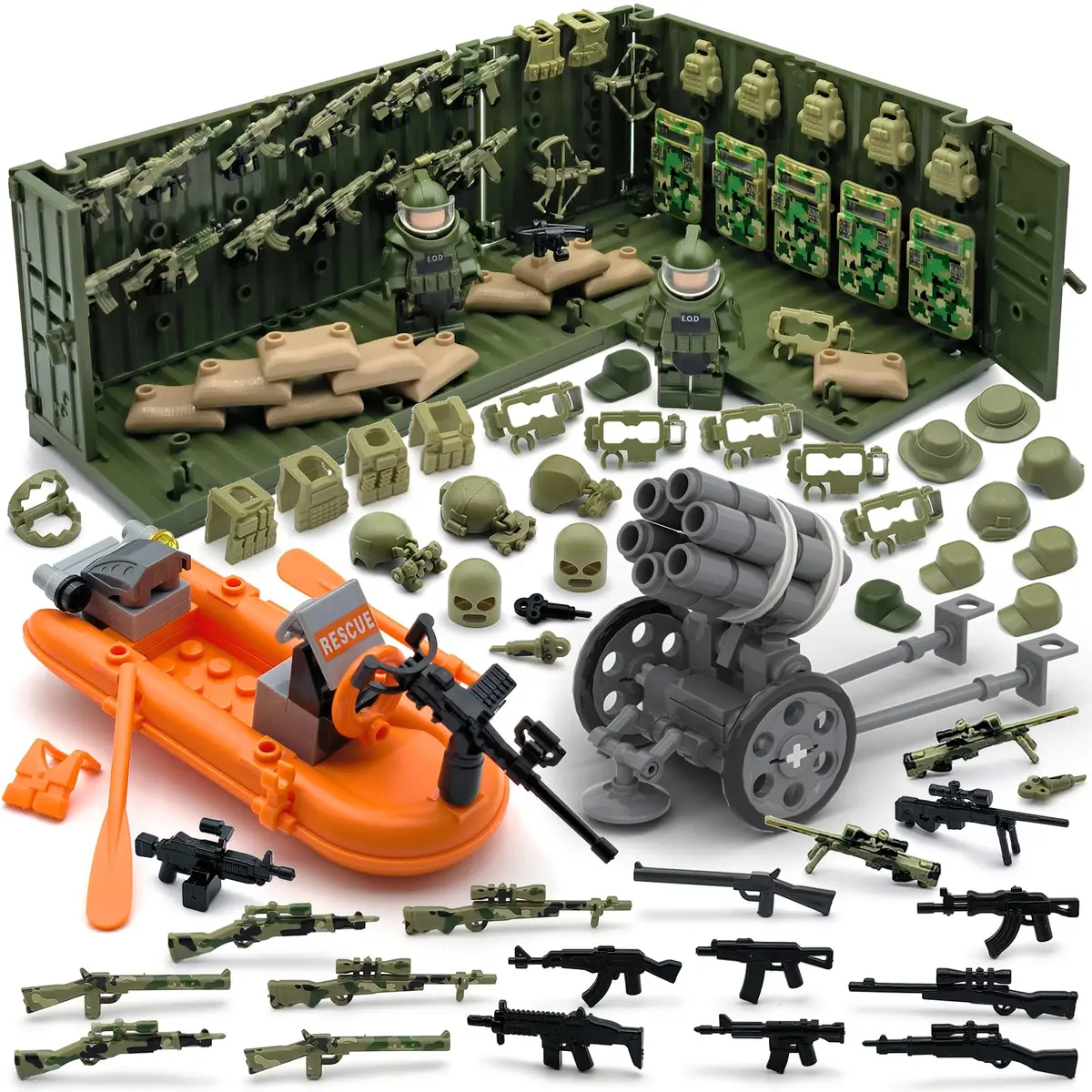 ALEYOOTECHE Modern Military Weapon Pack 220PCS | Army Swat Team Building Bricks for Kids 9+ | Green Plastic - view 2