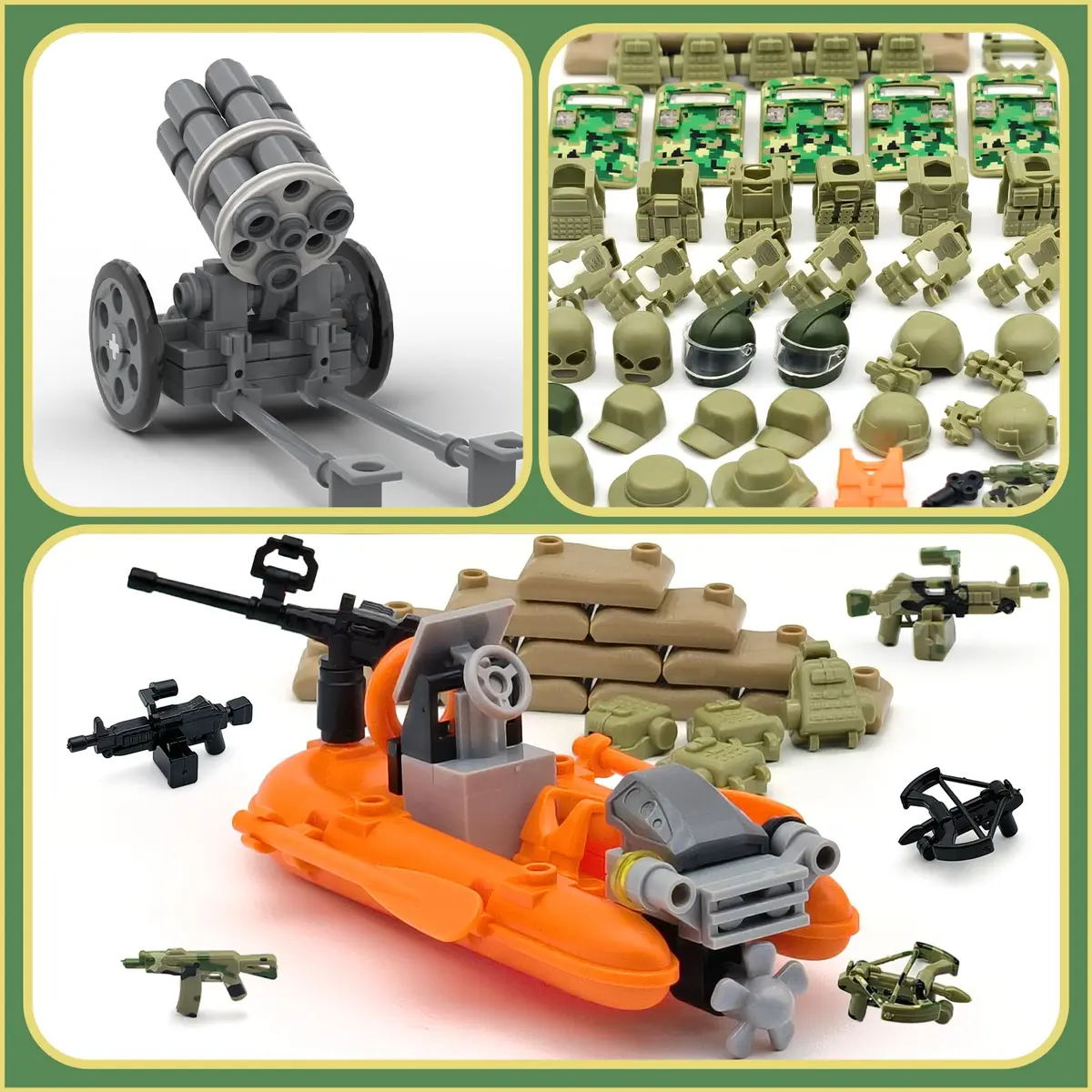 ALEYOOTECHE Modern Military Weapon Pack 220PCS | Army Swat Team Building Bricks for Kids 9+ | Green Plastic - view 3