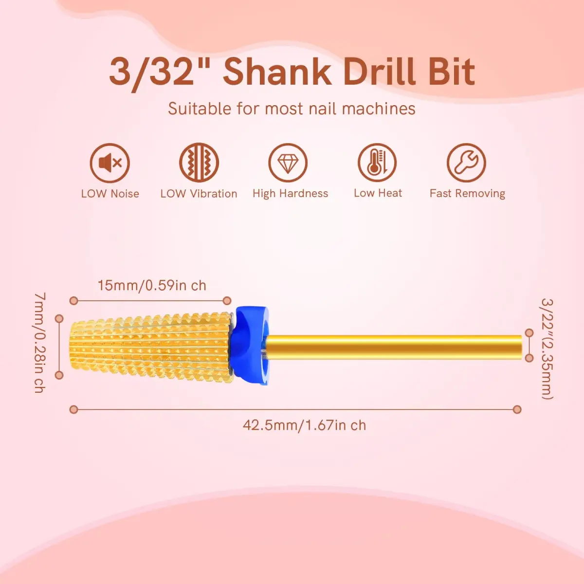 SQULIGT 5 in 1 Tungsten Carbide Nail Drill Bit Medium Golden | Professional Efile Bit for Acrylics & Gels - view 6