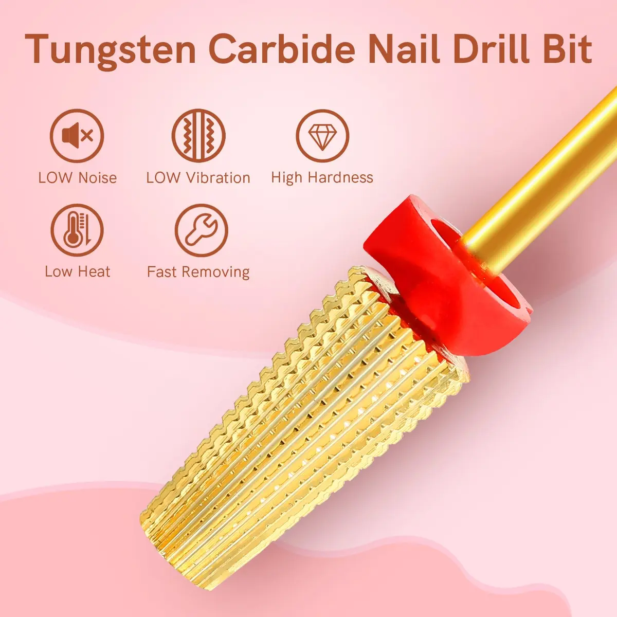 SQULIGT 5 in 1 Tungsten Carbide Nail Drill Bit Fine Grit Golden | Two-Way Rotation 3/32" Shank - view 5