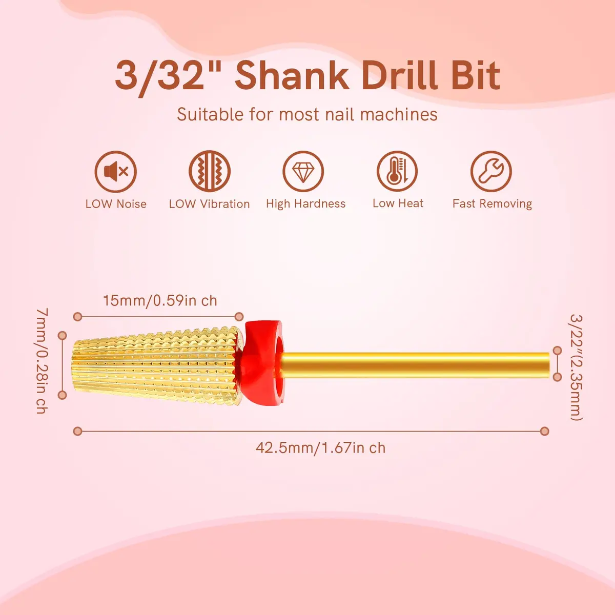 SQULIGT 5 in 1 Tungsten Carbide Nail Drill Bit Fine Grit Golden | Two-Way Rotation 3/32" Shank - view 6