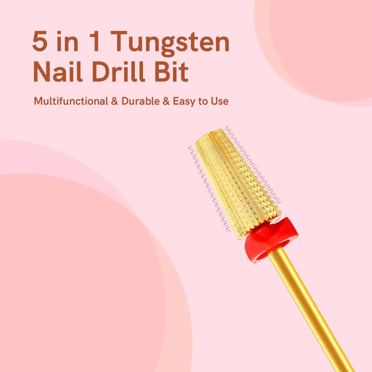 SQULIGT 5 in 1 Tungsten Carbide Nail Drill Bit Fine Grit Golden | Two-Way Rotation 3/32" Shank - view 7