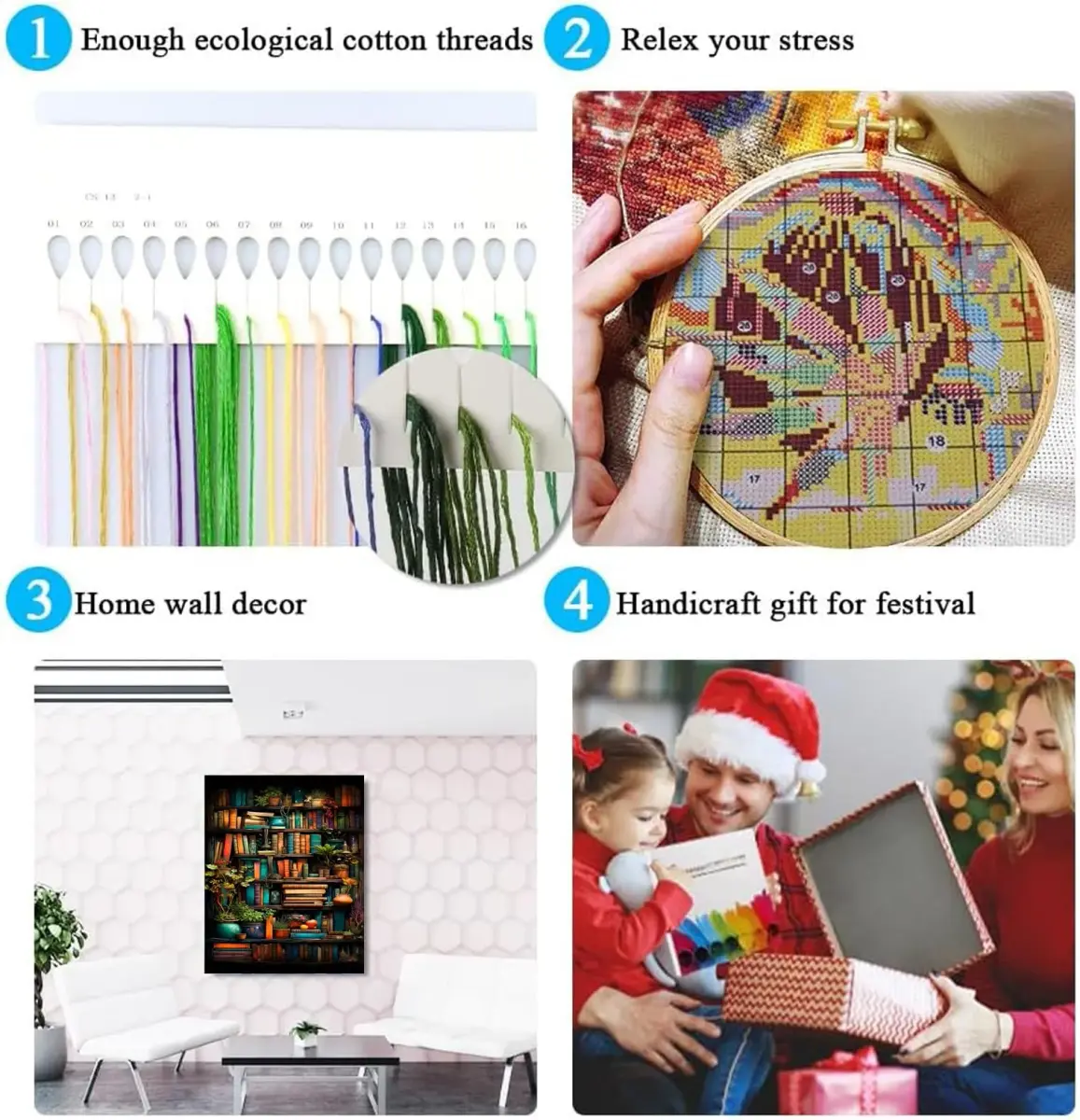 MjhRcll Stamped Cross Stitch Kit Bookshelf Embroidery Starter Kit 30x40cm (12x16 Inch) | Easy Beginner Craft - view 6