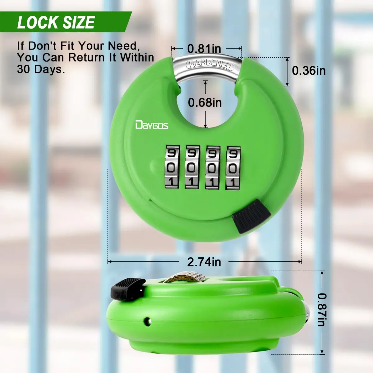DAYGOS 4-Digit Combination Disc Padlock 70mm (2.75") | Heavy Duty Outdoor Lock for Storage Units, Gates, Fences - view 2