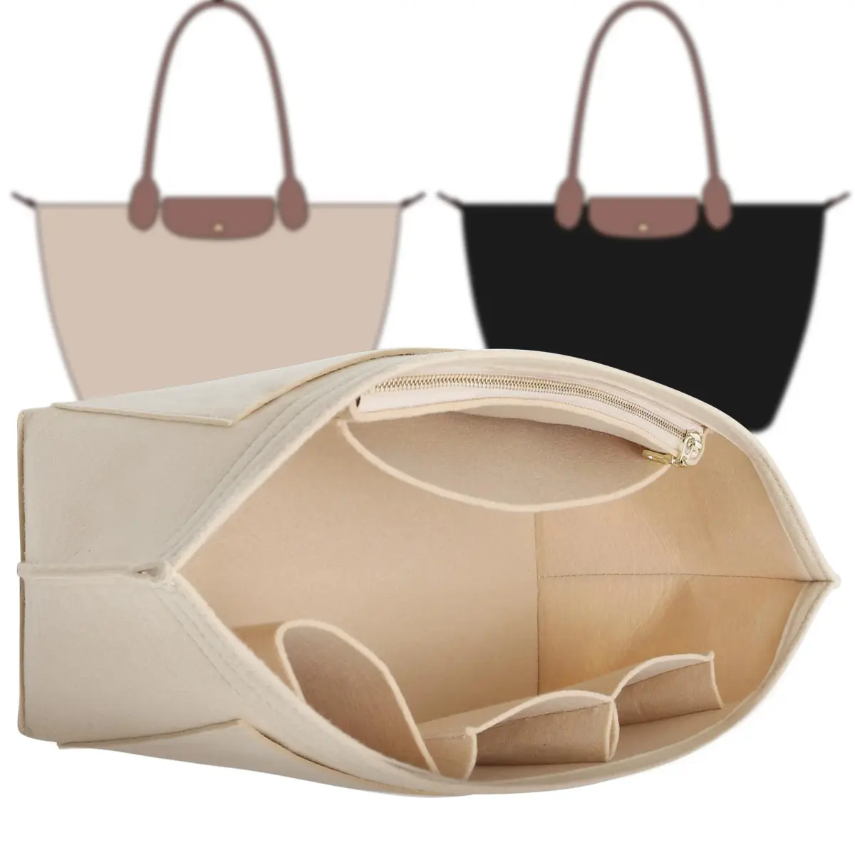 Doxo Felt Purse Organizer Insert for Longchamp Le Pliage Large Bag, Beige 29.5cm (11.6"L x 7.4"W x 8.7"H) | Precision Fit for Tote Bags - main product image