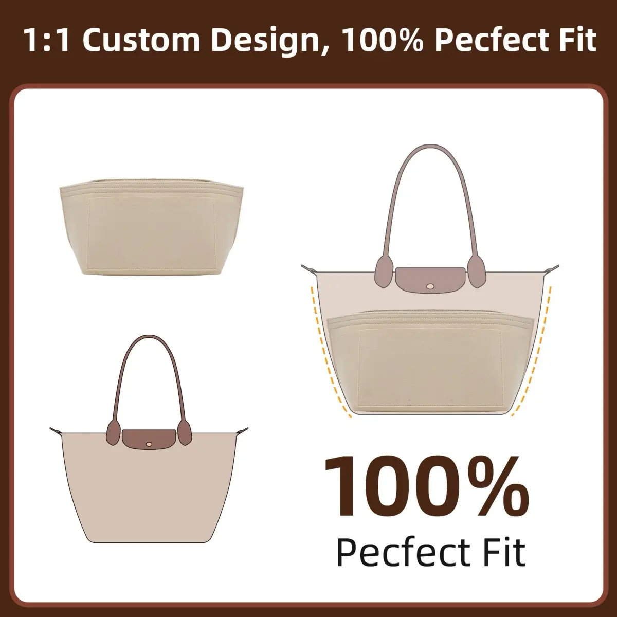 Doxo Felt Purse Organizer Insert for Longchamp Le Pliage Large Bag, Beige 29.5cm (11.6"L x 7.4"W x 8.7"H) | Precision Fit for Tote Bags - view 5