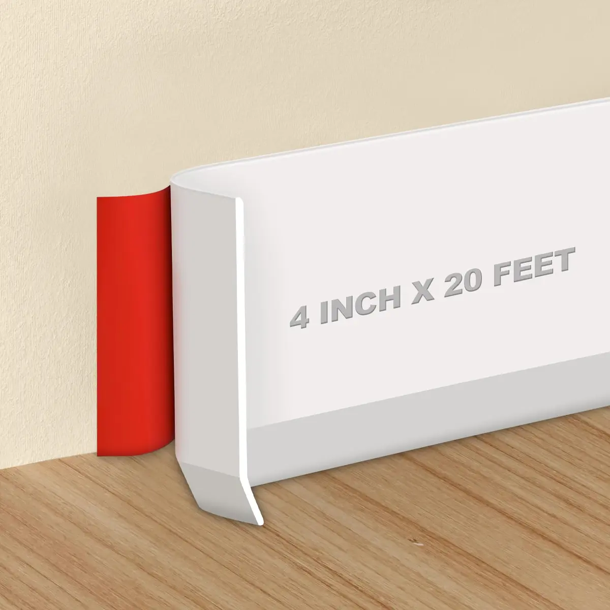 Storystore Wall Baseboard Trim 4 Inch 20 Feet | Flexible Self-Adhesive Rubber Wall Molding - main product image