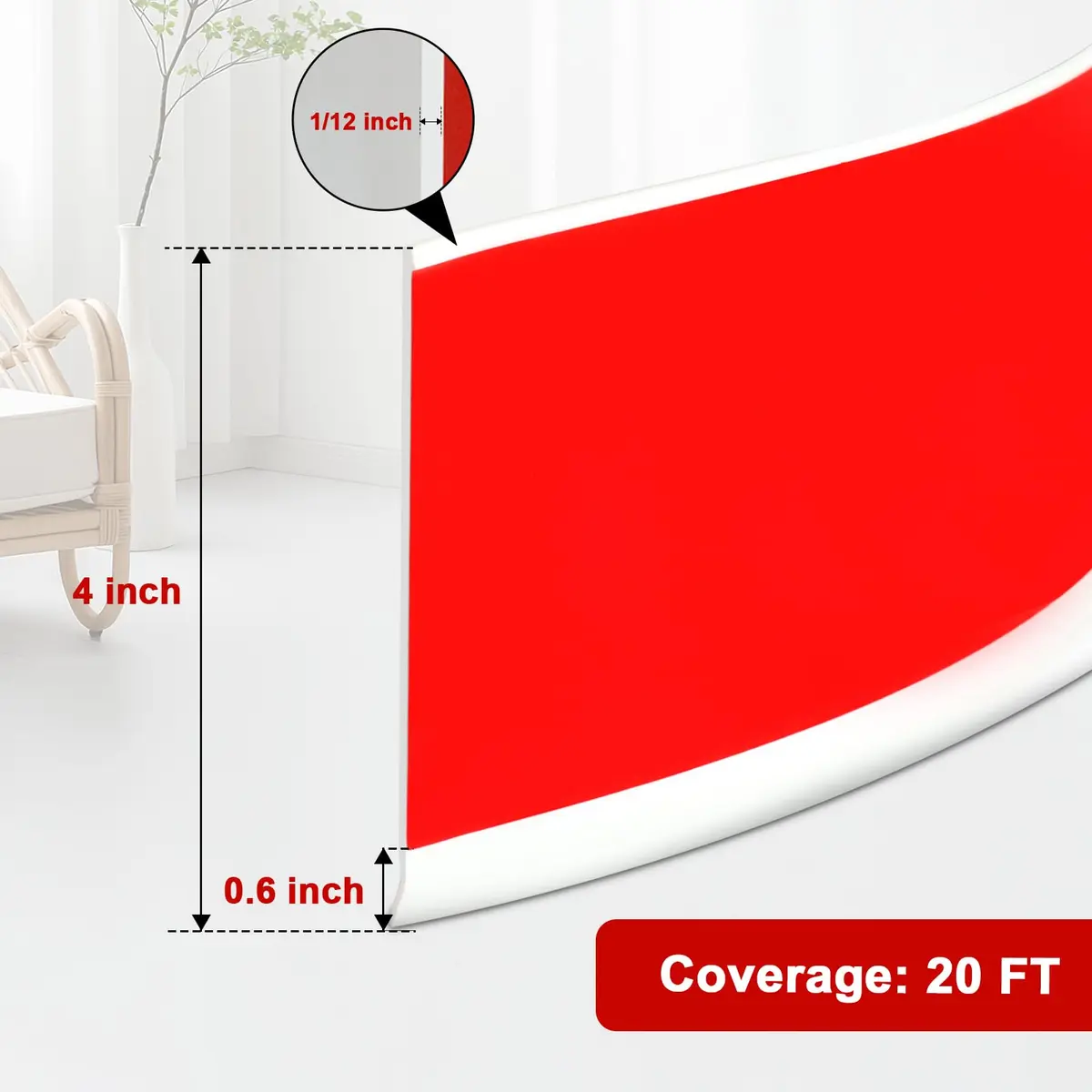 Storystore Wall Baseboard Trim 4 Inch 20 Feet | Flexible Self-Adhesive Rubber Wall Molding - view 2