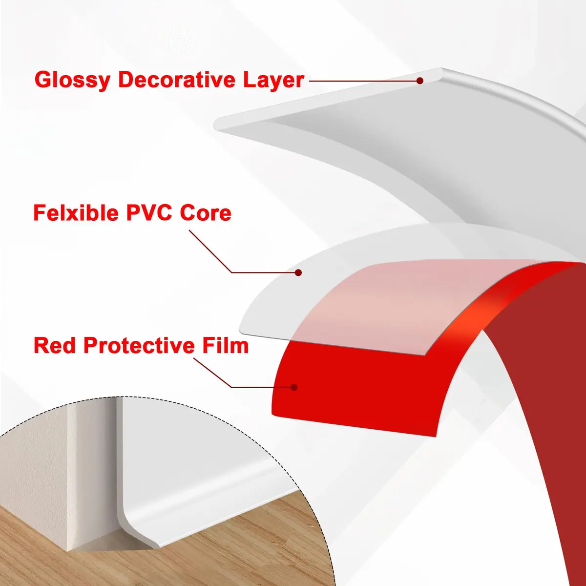Storystore Wall Baseboard Trim 4 Inch 20 Feet | Flexible Self-Adhesive Rubber Wall Molding - view 4