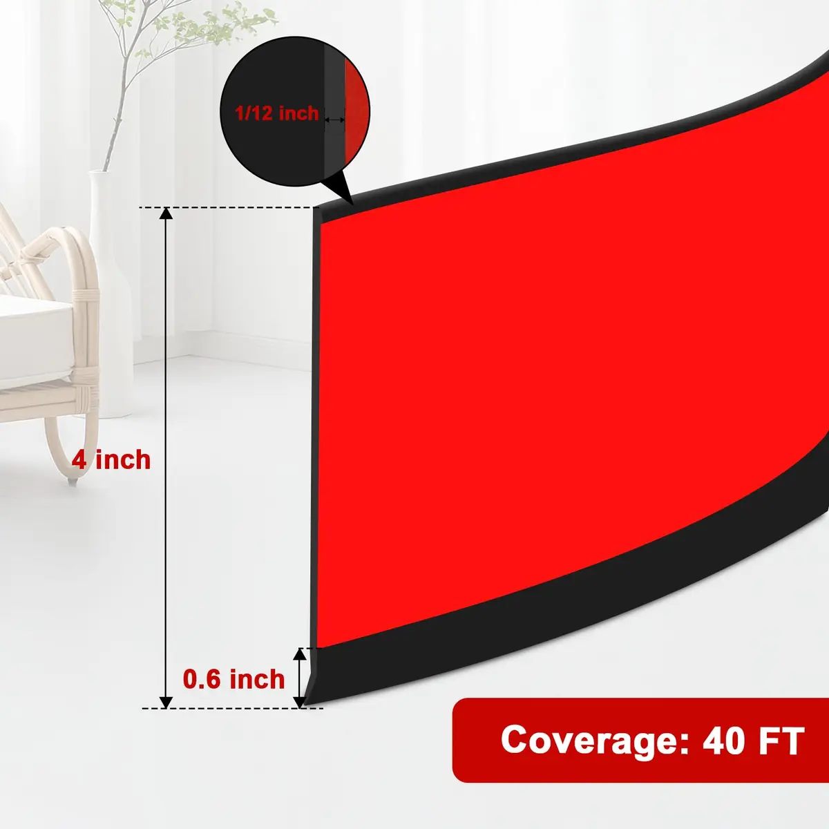 Storystore Black Flexible Self-Adhesive Vinyl Baseboard Trim 10.16 cm (4 Inch) x 12.2 m (40 Feet) | Easy Peel and Stick Wall Molding - view 2