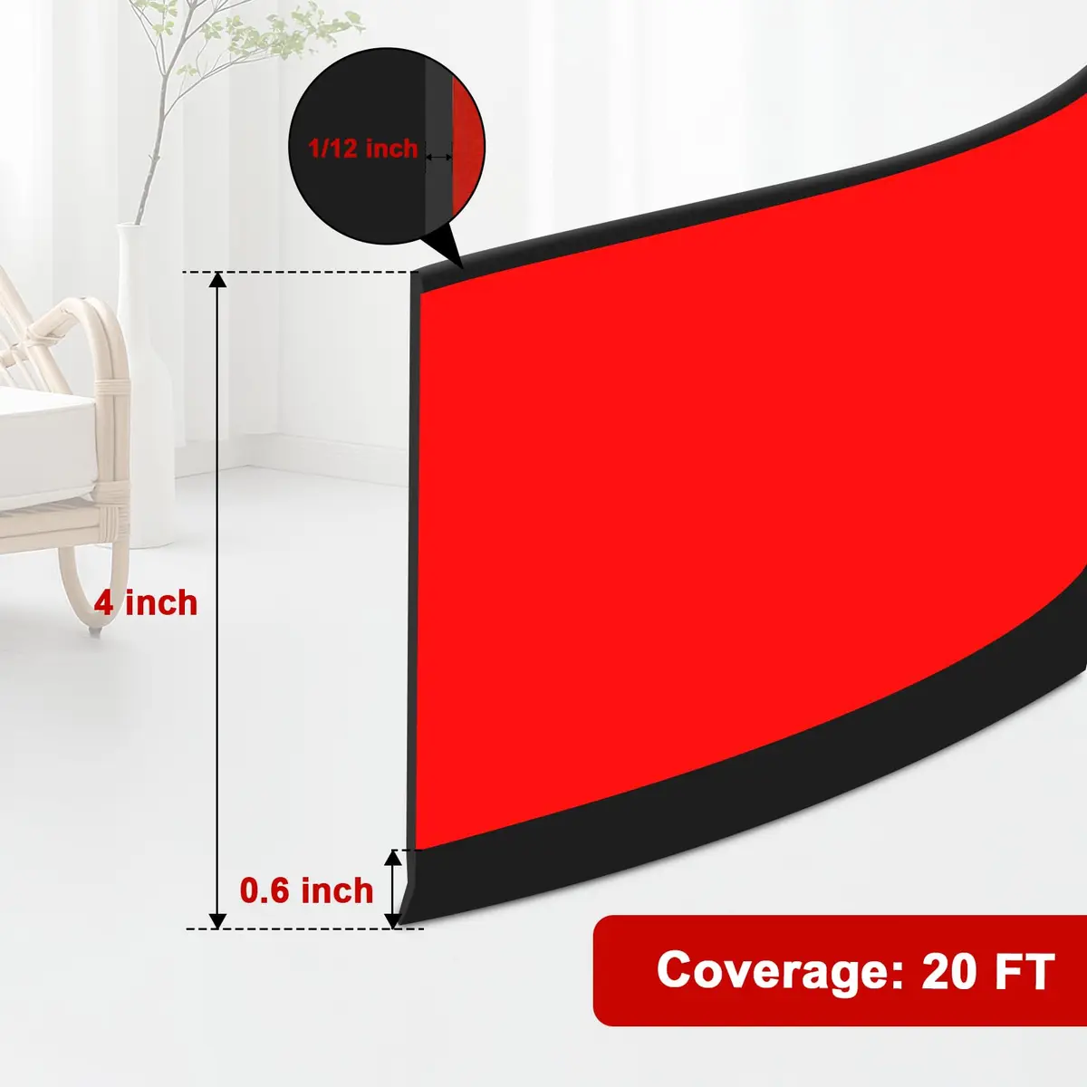 Storystore Wall Baseboard Trim 4 Inch x 20 Feet | Flexible Self-Adhesive Rubber Wall Molding - view 2