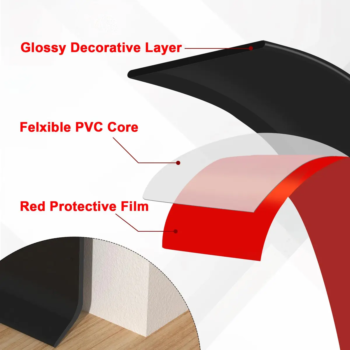 Storystore Wall Baseboard Trim 4 Inch x 20 Feet | Flexible Self-Adhesive Rubber Wall Molding - view 4