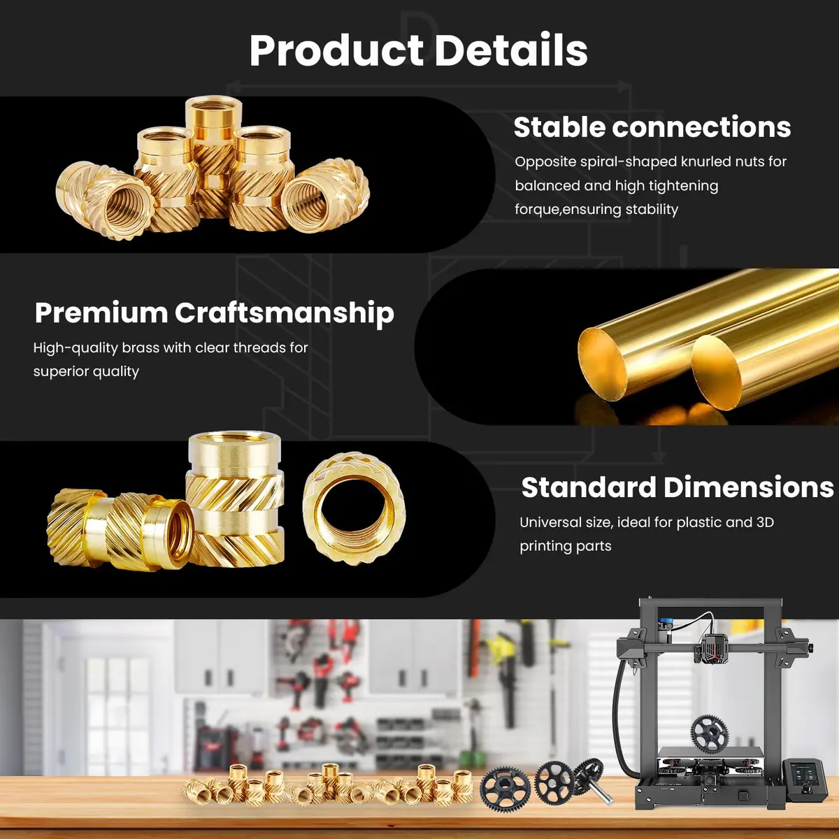 ZWMSSLL M3 Heat-Set Threaded Inserts, M3x6x4.5mm | Brass for 3D Printing & Plastic Parts - view 3