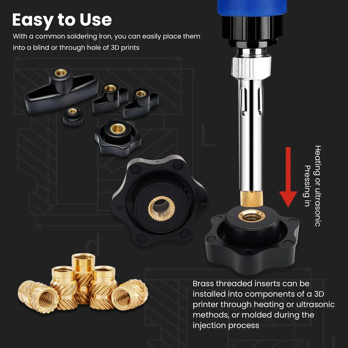 ZWMSSLL M3 Heat-Set Threaded Inserts, M3x6x4.5mm | Brass for 3D Printing & Plastic Parts - view 4