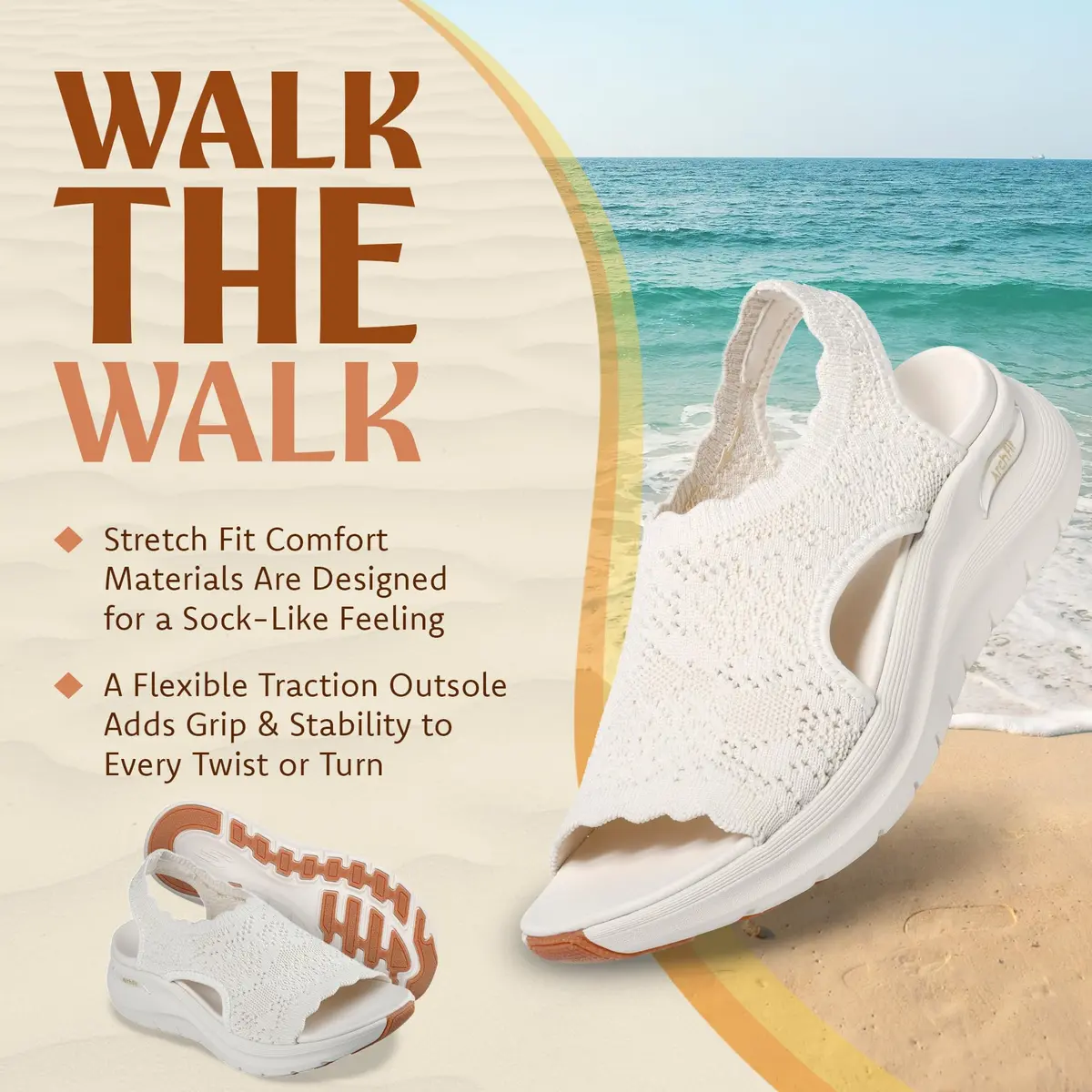 Skechers Women's Arch Fit 2.0 Flawless Choice Crochet Knit Sandal 1.75-inch Heel, Off-White (US 6 / 23.5cm) - view 4
