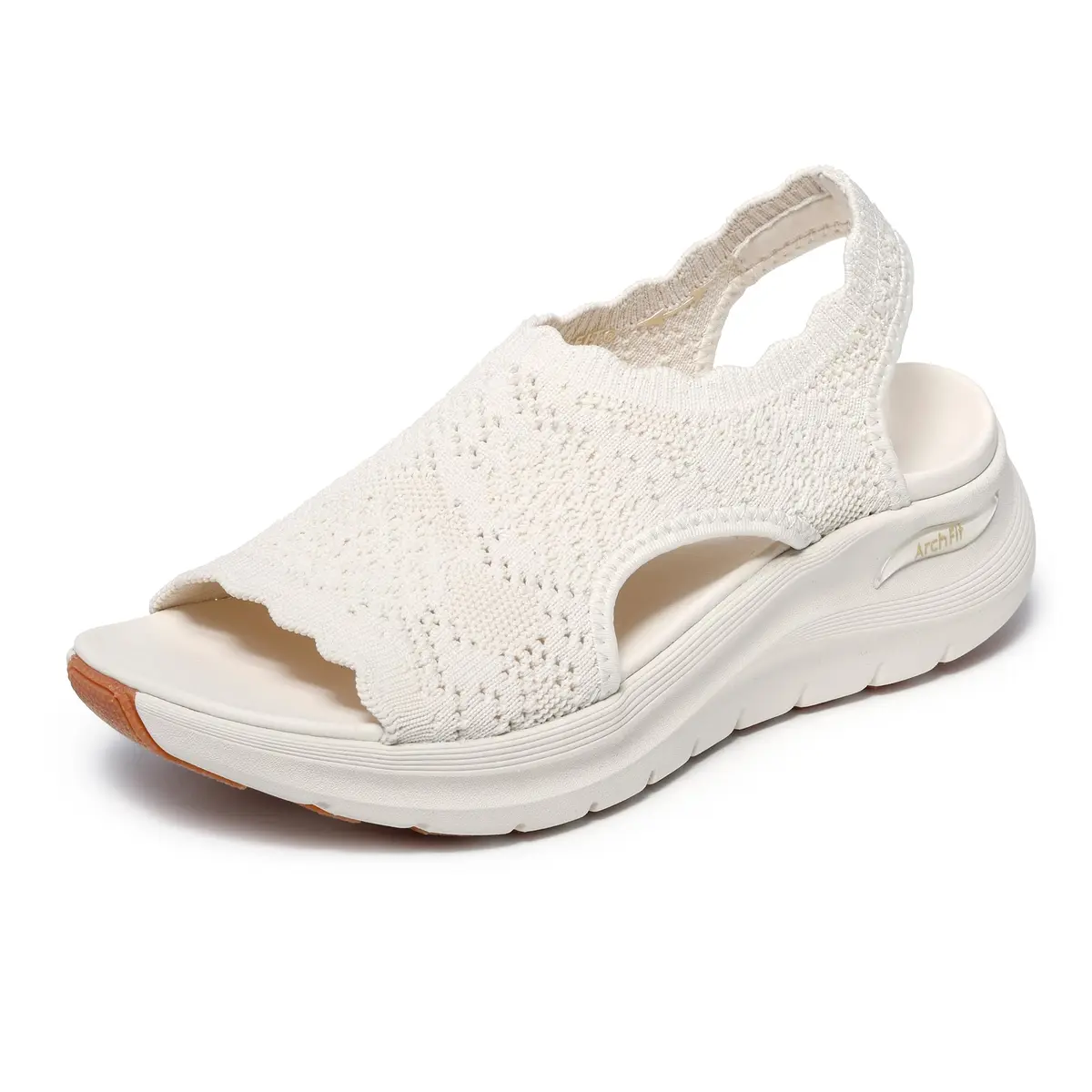 Skechers Women's Arch Fit 2.0 Flawless Choice Crochet Knit Sandal 1.75-inch Heel Off-White | Podiatrist-Certified Arch Support - main product image