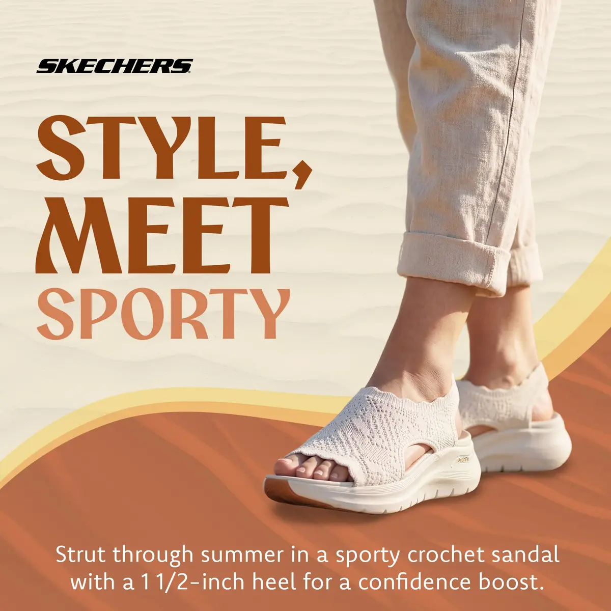 Skechers Women's Arch Fit 2.0 Flawless Choice Crochet Knit Sandal 1.75-inch Heel Off-White | Podiatrist-Certified Arch Support - view 2