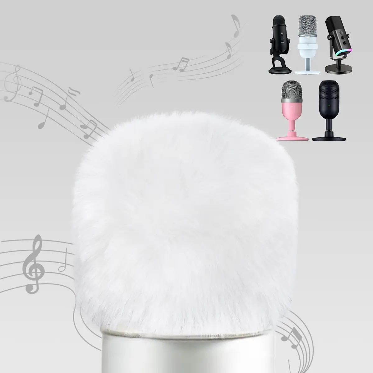 YOUSHARES White Furry Microphone Windscreen for Blue Yeti & More USB Mics | Noise Reduction & Durability - main product image