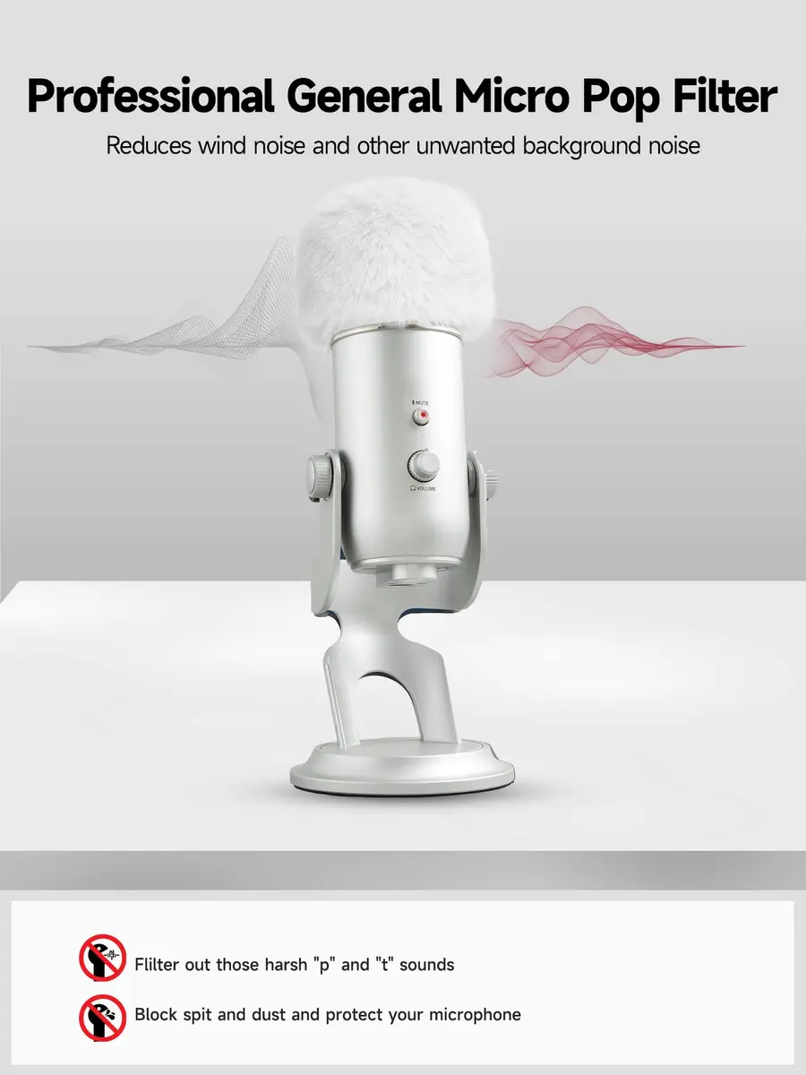 YOUSHARES White Furry Microphone Windscreen for Blue Yeti & More USB Mics | Noise Reduction & Durability - view 3