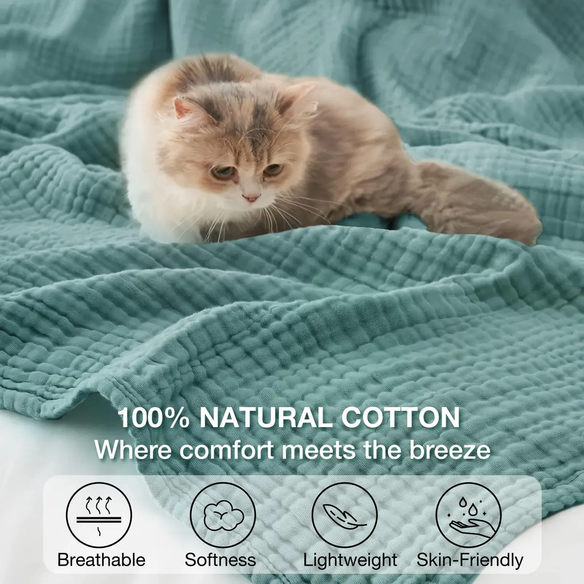 Kozyhvn 100% Cotton Muslin Blanket King 108" x 90" | Breathable & Soft for Adults - view 6