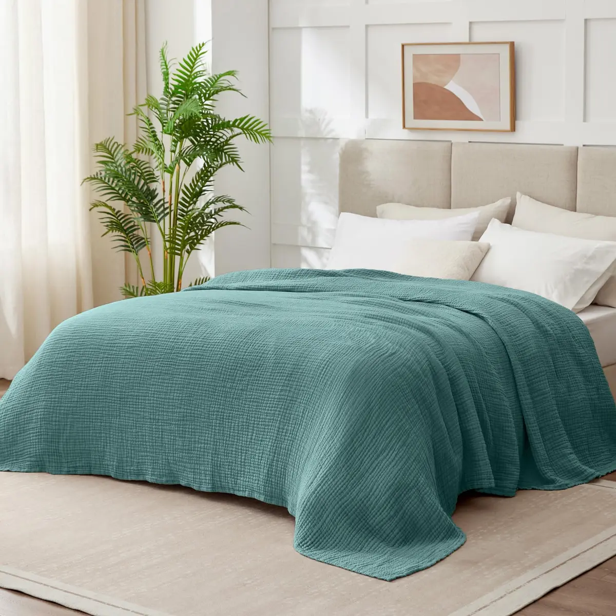 Kozyhvn 100% Cotton Muslin Blanket King 108" x 90" | Breathable & Soft for Adults - view 2