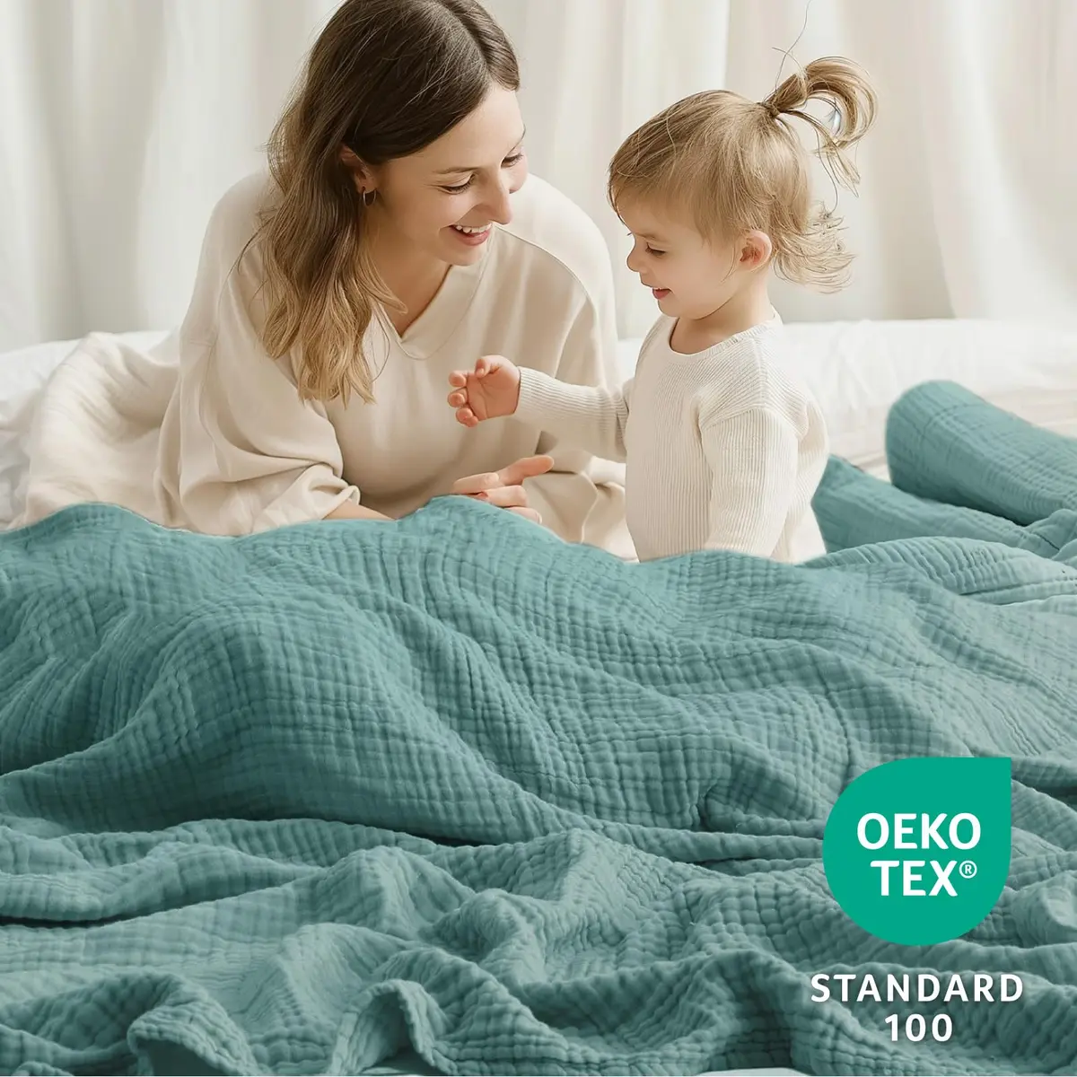 Kozyhvn 100% Cotton Muslin Blanket King 108" x 90" | Breathable & Soft for Adults - view 4