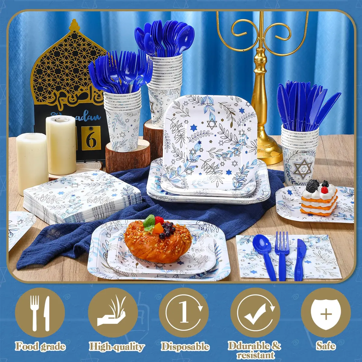 Suttmin Hanukkah Paper Plates & Napkins Set 350 pcs | Disposable Festive Tableware for 50 Guests - view 2