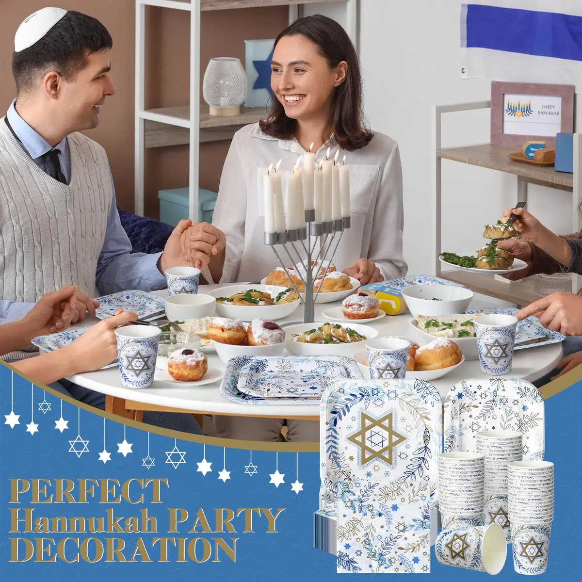 Suttmin Hanukkah Paper Plates & Napkins Set 350 pcs | Disposable Festive Tableware for 50 Guests - view 4
