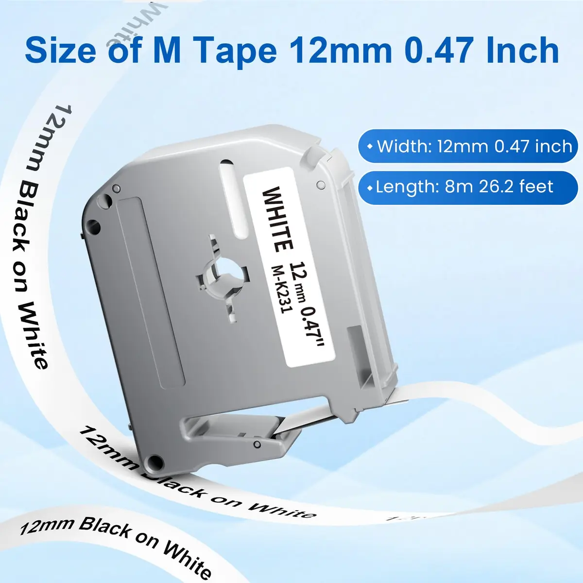 Labelife MK231 Label Tape 12mm White | Indoor Durable Non-Laminated Tape (70-120 chars) - view 3