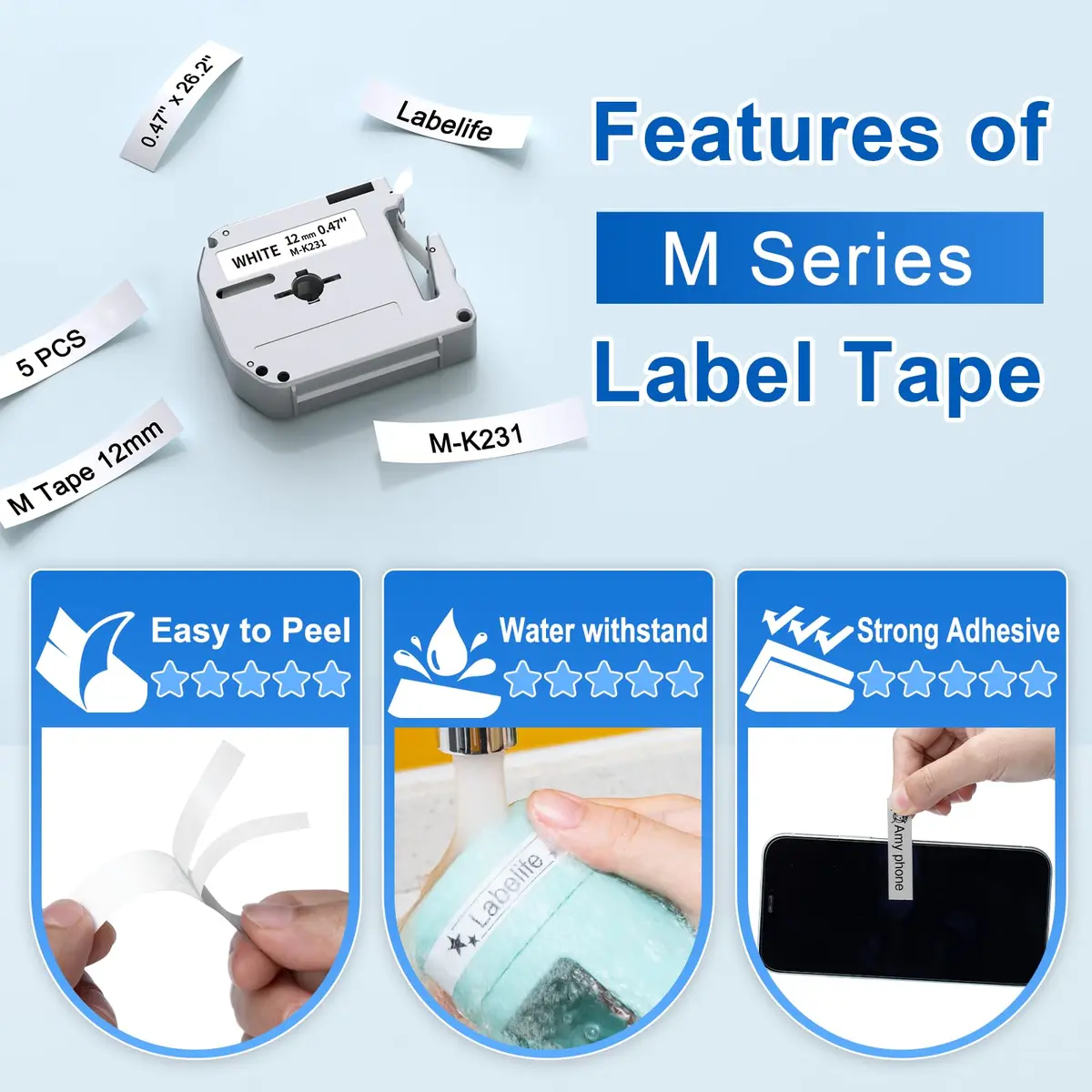 Labelife MK231 Label Tape 12mm White | Indoor Durable Non-Laminated Tape (70-120 chars) - view 4