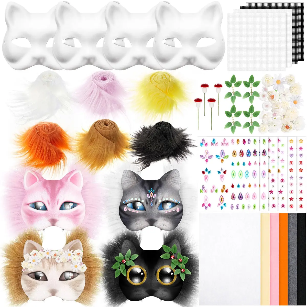 Seenelling 31 Pcs DIY Therian Mask Kit, Blank Cat Mask, White | Costume Mask for Adults - main product image